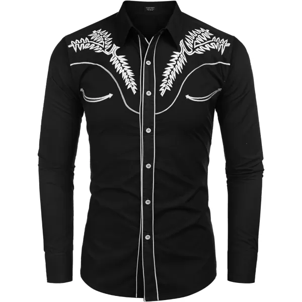 COOFANDY Men's Western Shirts Long Sleeve Slim Fit Embroideres Cowboy Casual Button Down Shirt)