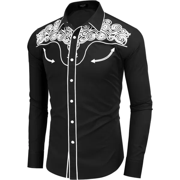 COOFANDY Men's Western Shirts Long Sleeve Slim Fit Embroideres Cowboy Casual Button Down Shirt)