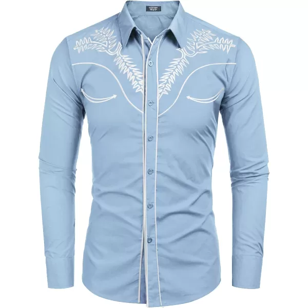 COOFANDY Men's Western Shirts Long Sleeve Slim Fit Embroideres Cowboy Casual Button Down Shirt