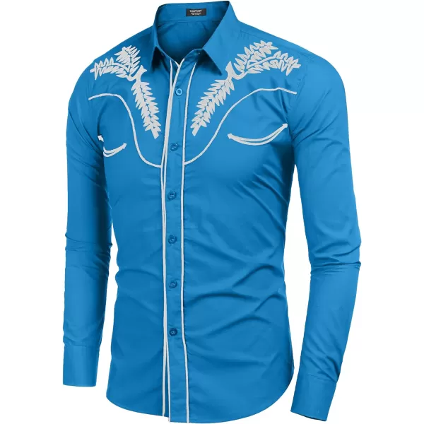 COOFANDY Men's Western Shirts Long Sleeve Slim Fit Embroideres Cowboy Casual Button Down Shirt