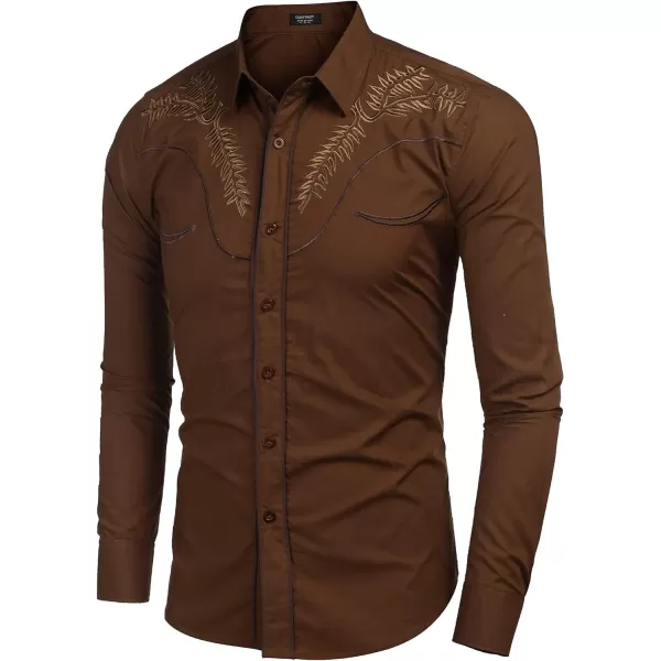 COOFANDY Men's Western Shirts Long Sleeve Slim Fit Embroideres Cowboy Casual Button Down Shirt)