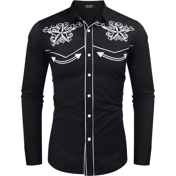 COOFANDY Men's Western Shirts Long Sleeve Slim Fit Embroideres Cowboy Casual Button Down Shirt)