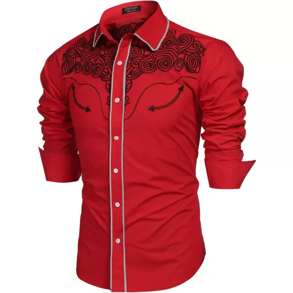 COOFANDY Men's Western Shirts Long Sleeve Slim Fit Embroideres Cowboy Casual Button Down Shirt