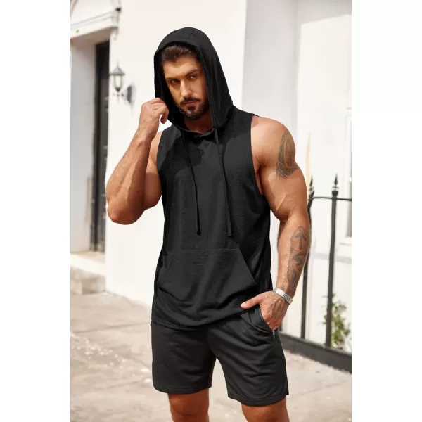 COOFANDY Men's Workout Hooded Tank Tops Bodybuilding Muscle Cut Off T Shirt Sleeveless Gym Hoodies