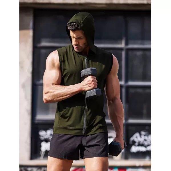 COOFANDY Men's Workout Hooded Tank Tops Zip Up Bodybuilding Fitness Muscle T Shirt Sleeveless Gym Hoodie