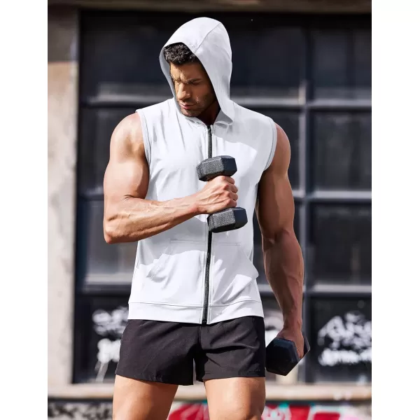 COOFANDY Men's Workout Hooded Tank Tops Zip Up Bodybuilding Fitness Muscle T Shirt Sleeveless Gym Hoodie