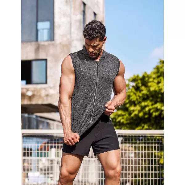 COOFANDY Men's Workout Hooded Tank Tops Zip Up Bodybuilding Fitness Muscle T Shirt Sleeveless Gym Hoodie