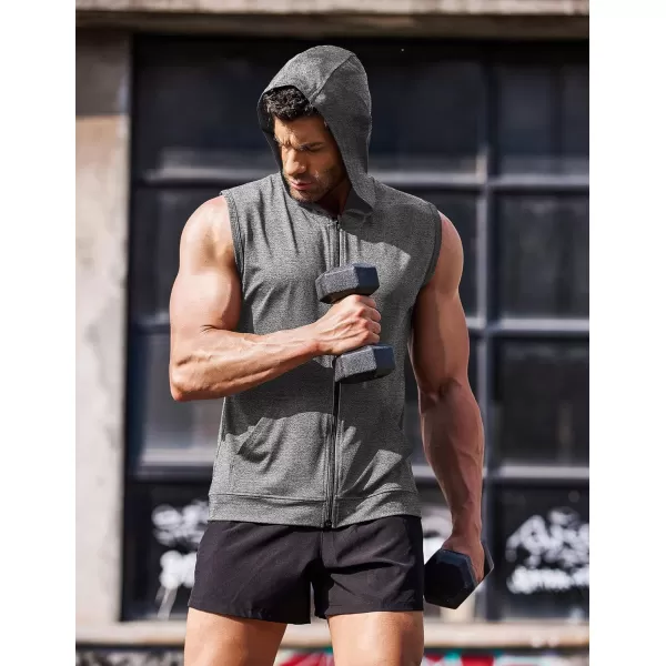 COOFANDY Men's Workout Hooded Tank Tops Zip Up Bodybuilding Fitness Muscle T Shirt Sleeveless Gym Hoodie