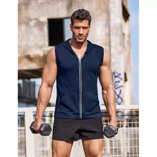 COOFANDY Men's Workout Hooded Tank Tops Zip Up Bodybuilding Fitness Muscle T Shirt Sleeveless Gym Hoodie