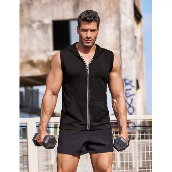 COOFANDY Men's Workout Hooded Tank Tops Zip Up Bodybuilding Fitness Muscle T Shirt Sleeveless Gym Hoodie
