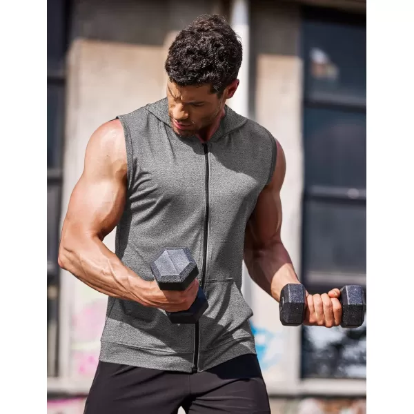 COOFANDY Men's Workout Hooded Tank Tops Zip Up Bodybuilding Fitness Muscle T Shirt Sleeveless Gym Hoodie