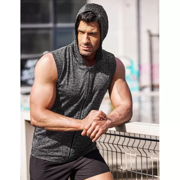 COOFANDY Men's Workout Hooded Tank Tops Zip Up Bodybuilding Fitness Muscle T Shirt Sleeveless Gym Hoodie