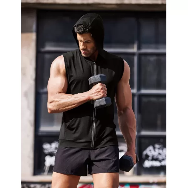 COOFANDY Men's Workout Hooded Tank Tops Zip Up Bodybuilding Fitness Muscle T Shirt Sleeveless Gym Hoodie