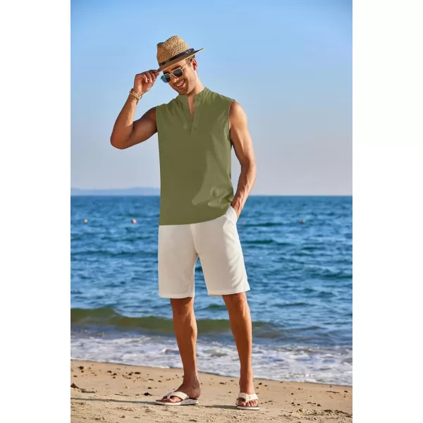 COOFANDY Sleeveless Beach Shirts for Men Summer Tank Shirts Casual Henley Tank Top