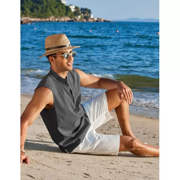 COOFANDY Sleeveless Beach Shirts for Men Summer Tank Shirts Casual Henley Tank Top