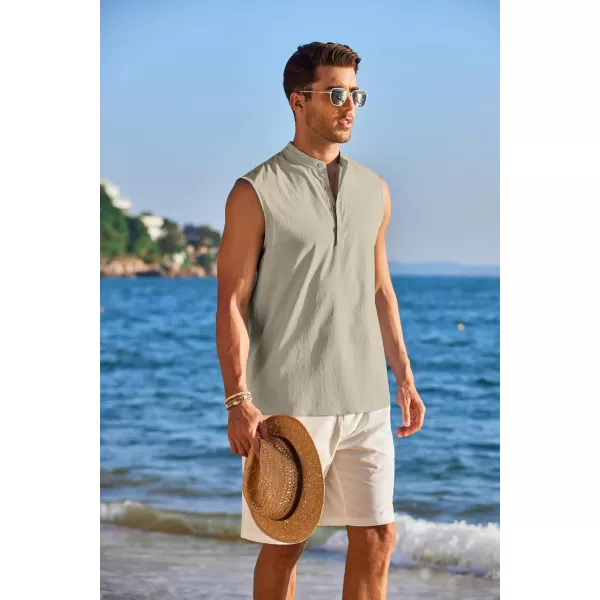 COOFANDY Sleeveless Beach Shirts for Men Summer Tank Shirts Casual Henley Tank Top