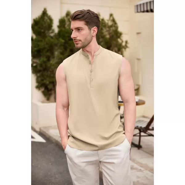 COOFANDY Sleeveless Beach Shirts for Men Summer Tank Shirts Casual Henley Tank Top