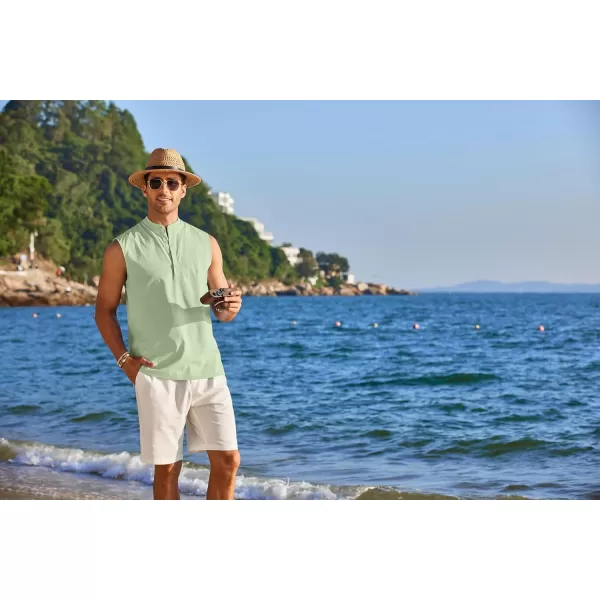 COOFANDY Sleeveless Beach Shirts for Men Summer Tank Shirts Casual Henley Tank Top