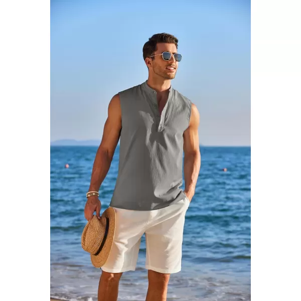 COOFANDY Sleeveless Beach Shirts for Men Summer Tank Shirts Casual Henley Tank Top