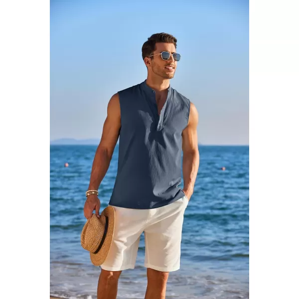 COOFANDY Sleeveless Beach Shirts for Men Summer Tank Shirts Casual Henley Tank Top