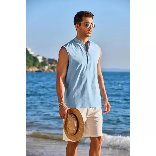 COOFANDY Sleeveless Beach Shirts for Men Summer Tank Shirts Casual Henley Tank Top