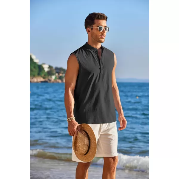 COOFANDY Sleeveless Beach Shirts for Men Summer Tank Shirts Casual Henley Tank Top