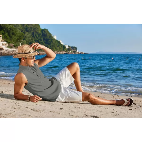 COOFANDY Sleeveless Beach Shirts for Men Summer Tank Shirts Casual Henley Tank Top