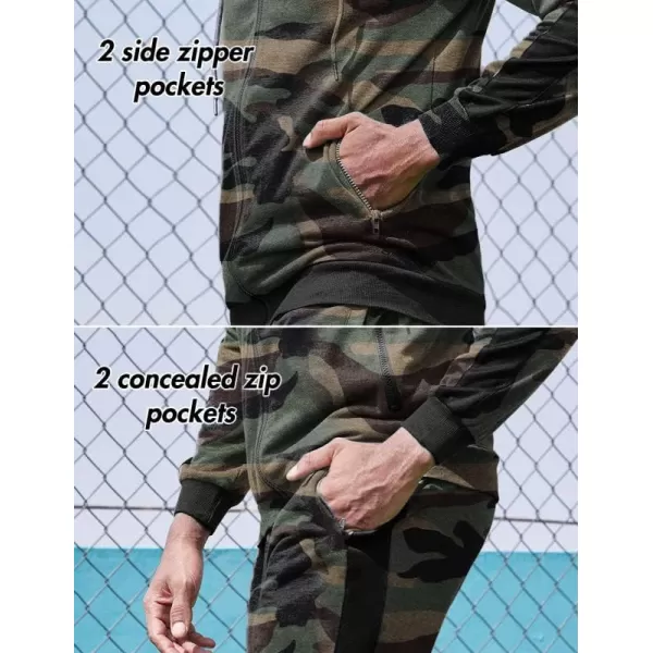 COOFANDY Tracksuit Mens with Zipper Pockets Full Zip Hoodie Sweatsuit 2 Pieces Running Jogging Sports Casual Sweat Suits