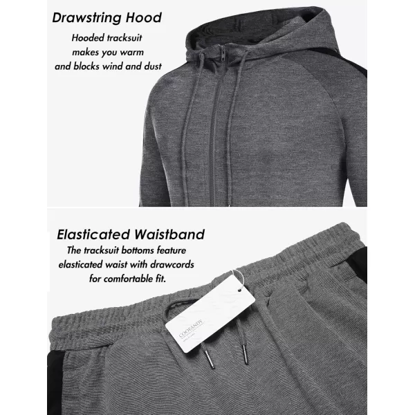 COOFANDY Tracksuit Mens with Zipper Pockets Full Zip Hoodie Sweatsuit 2 Pieces Running Jogging Sports Casual Sweat Suits