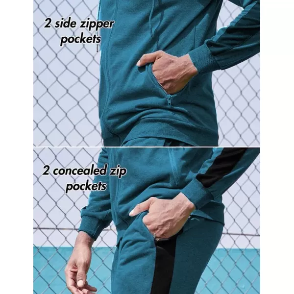COOFANDY Tracksuit Mens with Zipper Pockets Full Zip Hoodie Sweatsuit 2 Pieces Running Jogging Sports Casual Sweat Suits