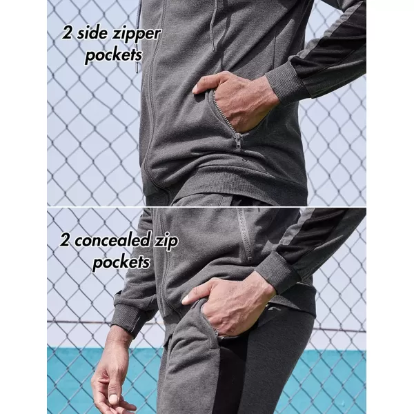 COOFANDY Tracksuit Mens with Zipper Pockets Full Zip Hoodie Sweatsuit 2 Pieces Running Jogging Sports Casual Sweat Suits