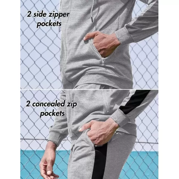 COOFANDY Tracksuit Mens with Zipper Pockets Full Zip Hoodie Sweatsuit 2 Pieces Running Jogging Sports Casual Sweat Suits