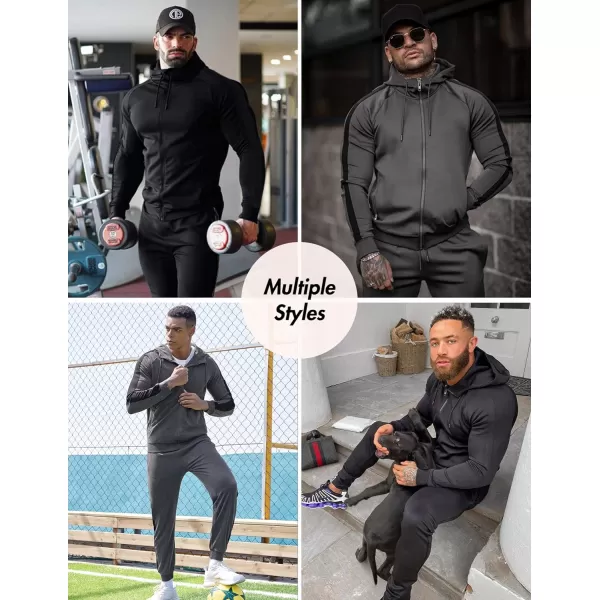 COOFANDY Tracksuit Mens with Zipper Pockets Full Zip Hoodie Sweatsuit 2 Pieces Running Jogging Sports Casual Sweat Suits