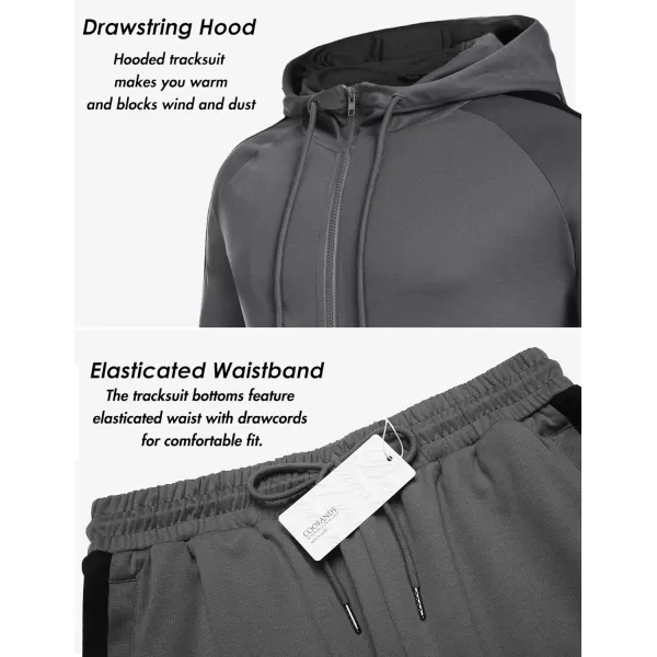COOFANDY Tracksuit Mens with Zipper Pockets Full Zip Hoodie Sweatsuit 2 Pieces Running Jogging Sports Casual Sweat Suits
