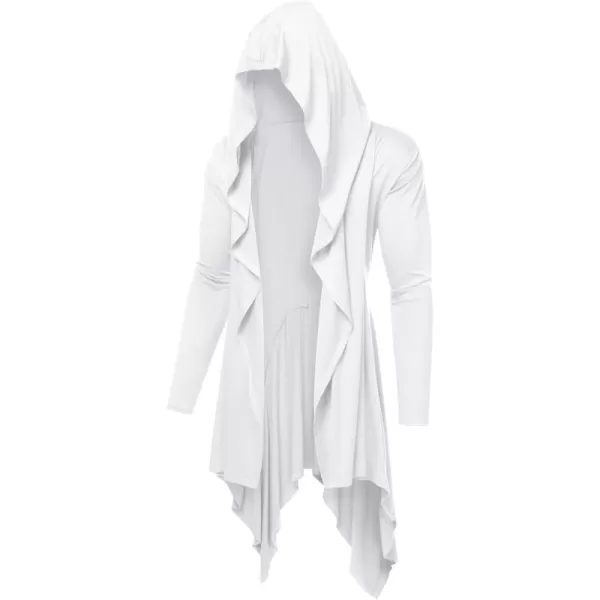 COOFANDY Long Hooded Cardigan Ruffle Shawl Collar Open Front Lightweight Drape Cape Overcoat with Pockets
