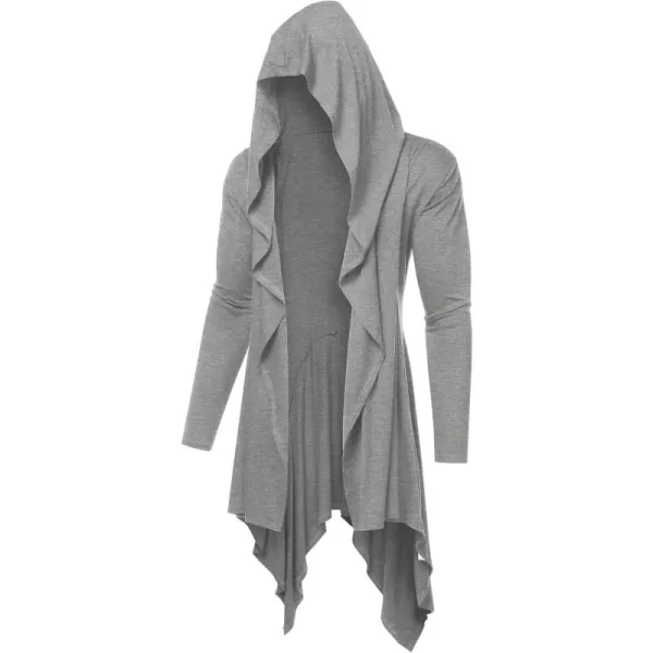 COOFANDY Long Hooded Cardigan Ruffle Shawl Collar Open Front Lightweight Drape Cape Overcoat with Pockets