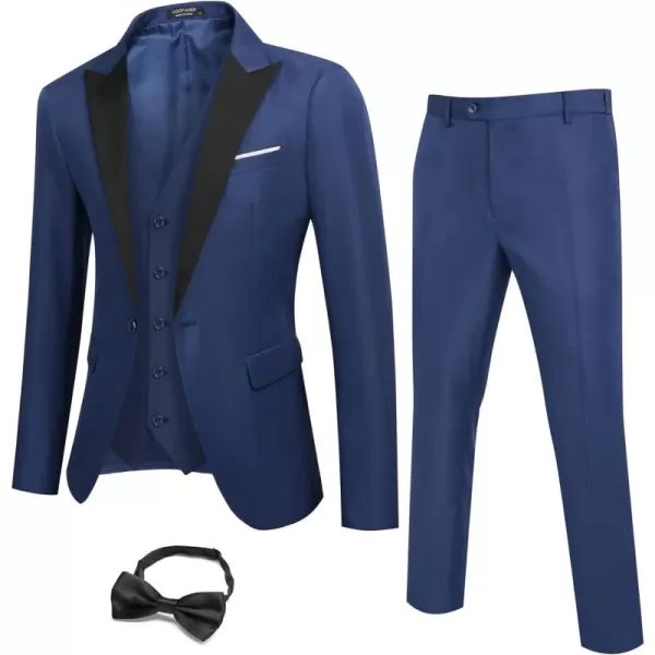 COOFANDY Men 3 Piece Suit Slim Fit Tuxedo One Button Prom Suits Blazer Jacket Vest Pants with Tie