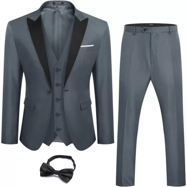 COOFANDY Men 3 Piece Suit Slim Fit Tuxedo One Button Prom Suits Blazer Jacket Vest Pants with Tie