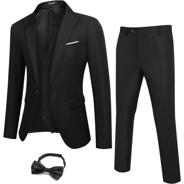 COOFANDY Men 3 Piece Suit Slim Fit Tuxedo One Button Prom Suits Blazer Jacket Vest Pants with Tie