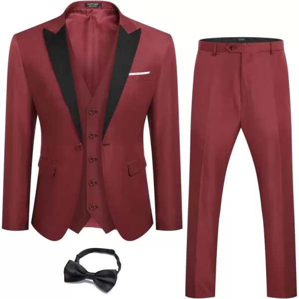 COOFANDY Men 3 Piece Suit Slim Fit Tuxedo One Button Prom Suits Blazer Jacket Vest Pants with Tie