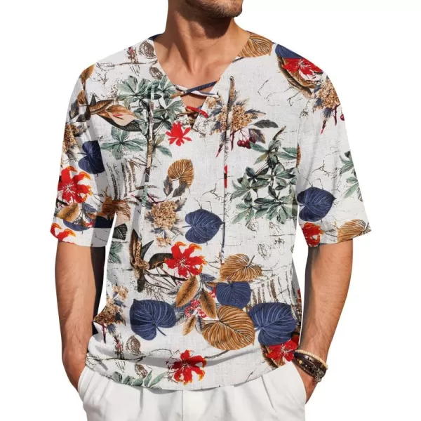 COOFANDY Men Cotton Linen Shirts Lace Up Short Sleeve Beach Shirts V Neck Hippie Yoga Boho Renaissance Tunic