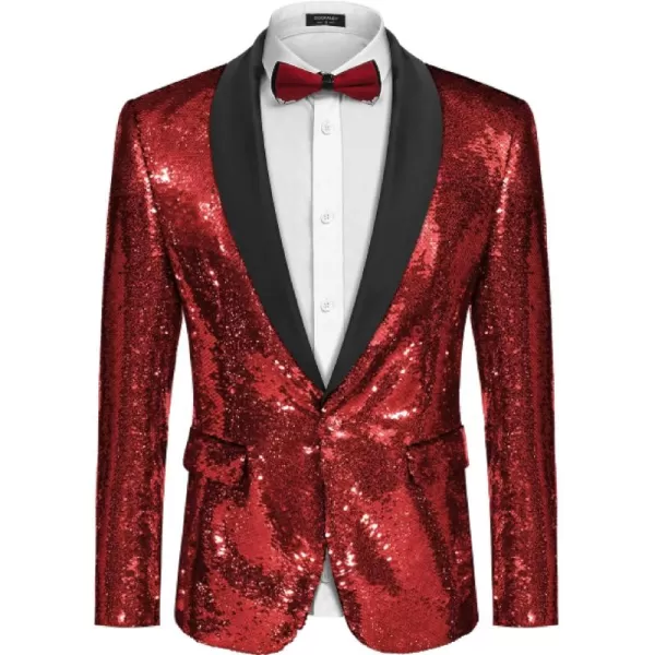 COOFANDY Men Shiny Sequin Blazer Tuxedo Party Dinner Prom One Button Suit Jacket