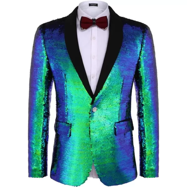 COOFANDY Men Shiny Sequin Blazer Tuxedo Party Dinner Prom One Button Suit Jacket