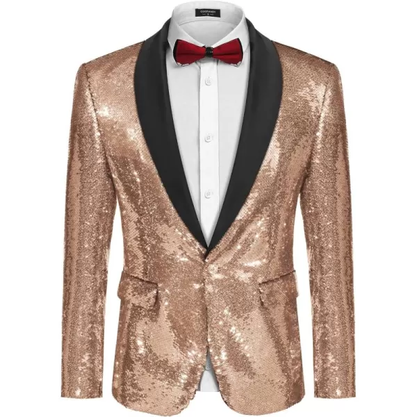 COOFANDY Men Shiny Sequin Blazer Tuxedo Party Dinner Prom One Button Suit Jacket