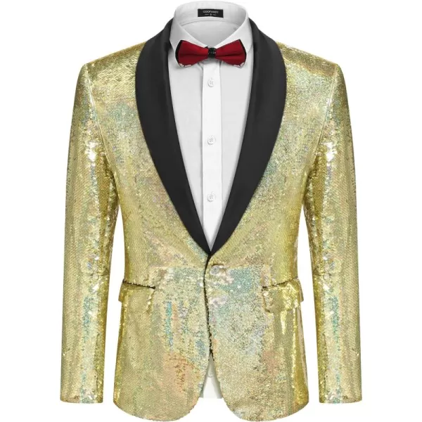 COOFANDY Men Shiny Sequin Blazer Tuxedo Party Dinner Prom One Button Suit Jacket
