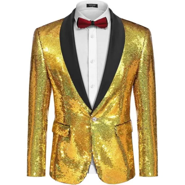 COOFANDY Men Shiny Sequin Blazer Tuxedo Party Dinner Prom One Button Suit Jacket