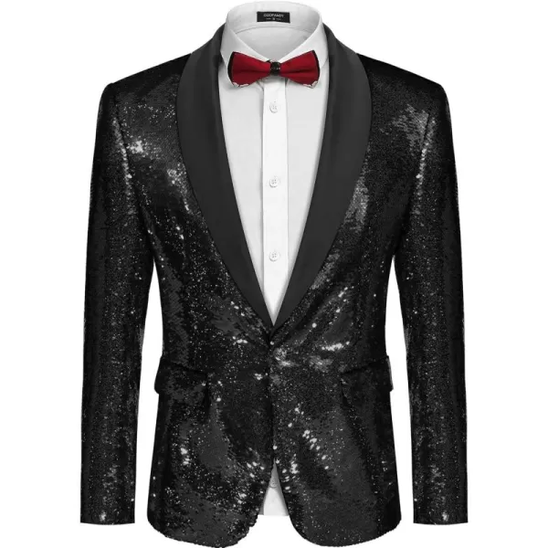 COOFANDY Men Shiny Sequin Blazer Tuxedo Party Dinner Prom One Button Suit Jacket