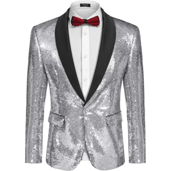 COOFANDY Men Shiny Sequin Blazer Tuxedo Party Dinner Prom One Button Suit Jacket