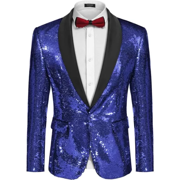 COOFANDY Men Shiny Sequin Blazer Tuxedo Party Dinner Prom One Button Suit Jacket