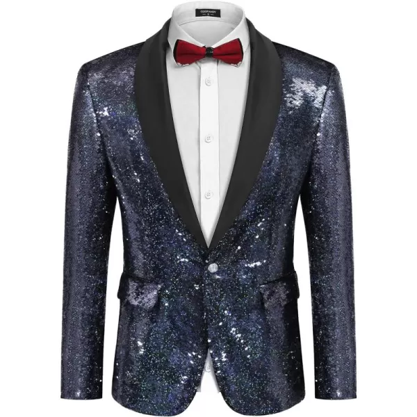 COOFANDY Men Shiny Sequin Blazer Tuxedo Party Dinner Prom One Button Suit Jacket